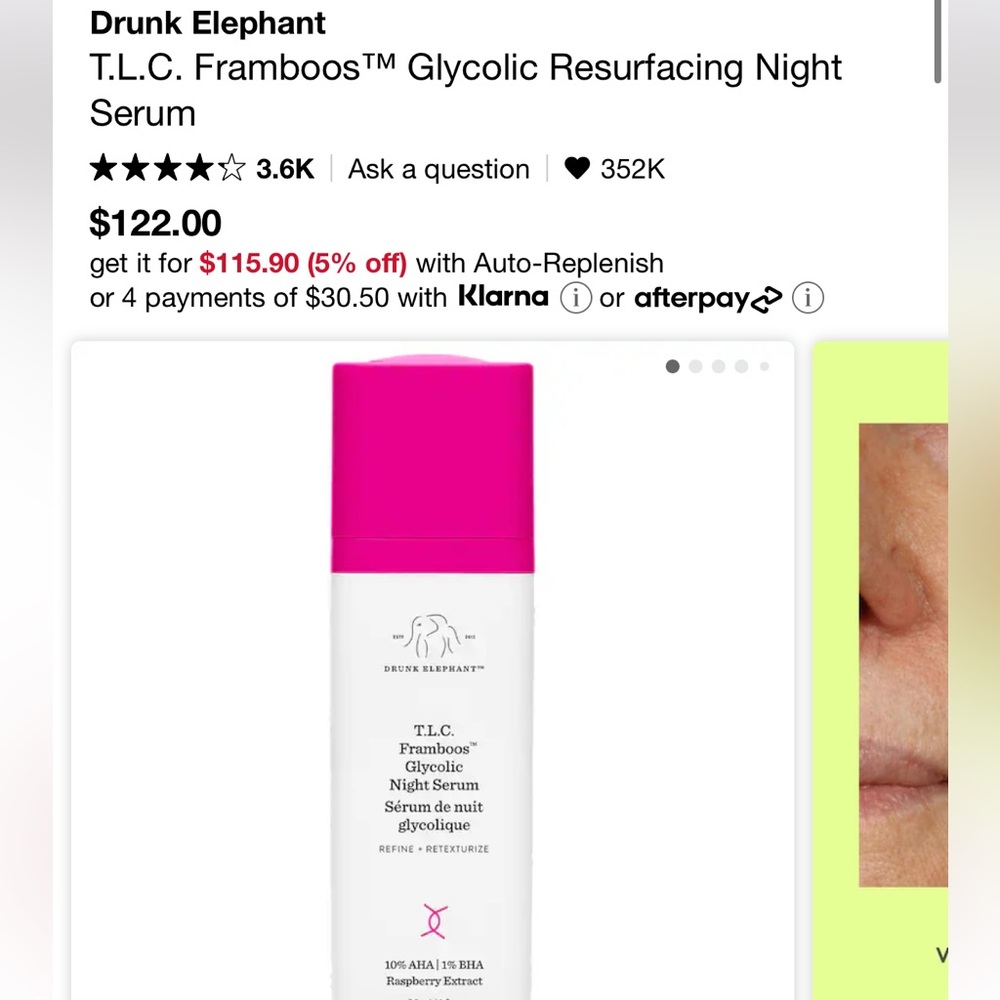 Brand new Drunk Elephant T.L.C. Framboos Glycolic Night Serum